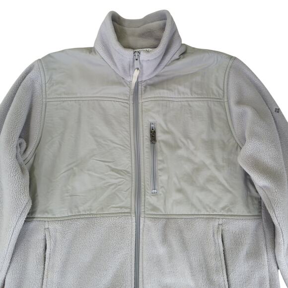 Columbia Soft Shell Full Zip Jacket Fleece Nylon Womens Medium Light Gray XL6717 - Picture 3 of 8